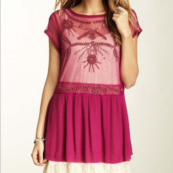 Free People Tops - FREE PEOPLE Folklore Mesh Embellished Tunic Sz S